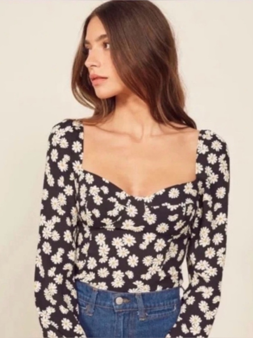 Reformation Reign Daisy Chain Black Crop Top Size 6 Dainty Boho